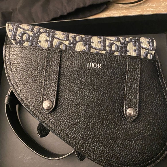 Christian Dior Homme Oblique Saddle Belt Bag Navy Trotter Black Leather - Picture 6 of 15